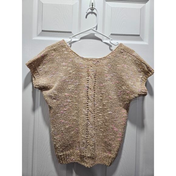 Vintage Jonathan Martin Glam Glittery Beige Cropped Sweater Size M Linen Blend - Picture 2 of 16